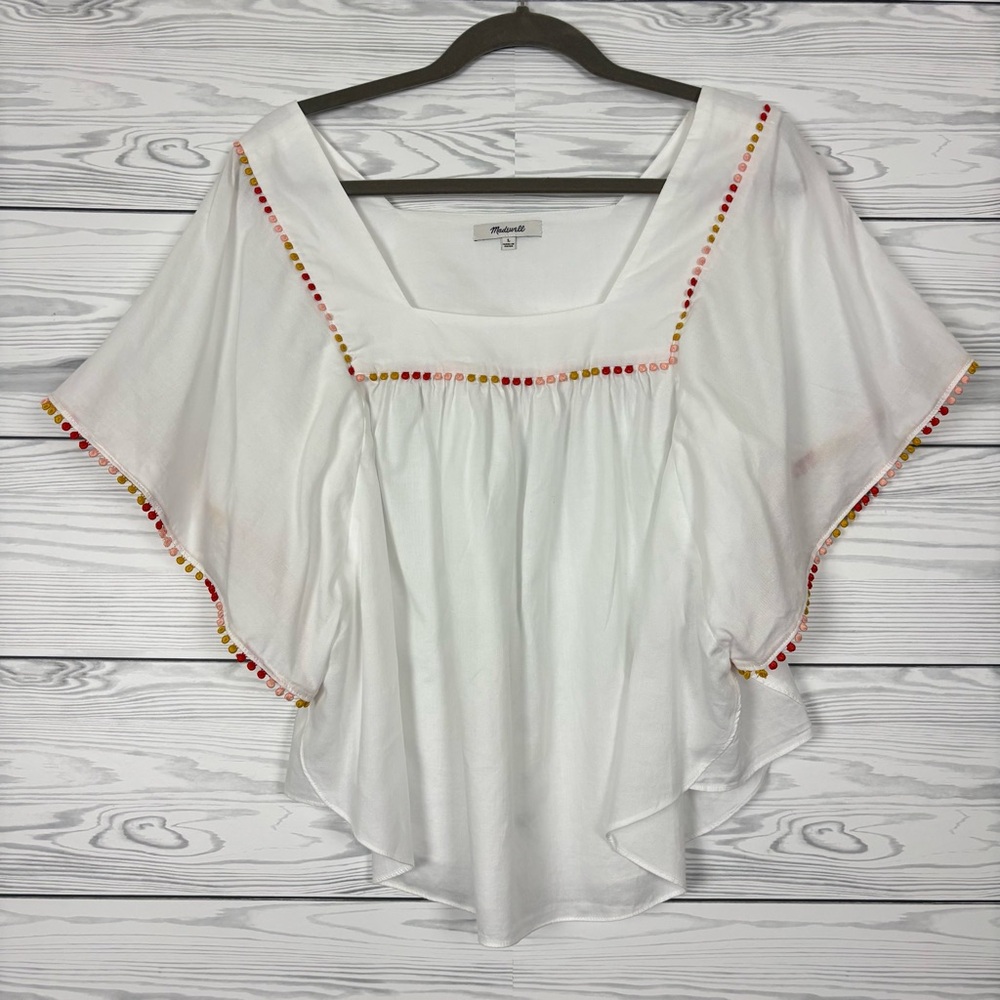 Madewell Pom-Pom Butterfly Top Blouse Size Large - Picture 5 of 10